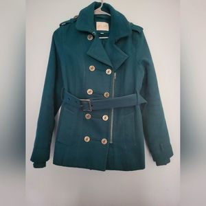 Delias Teal Pea Coat Women's Size Medium Jacket